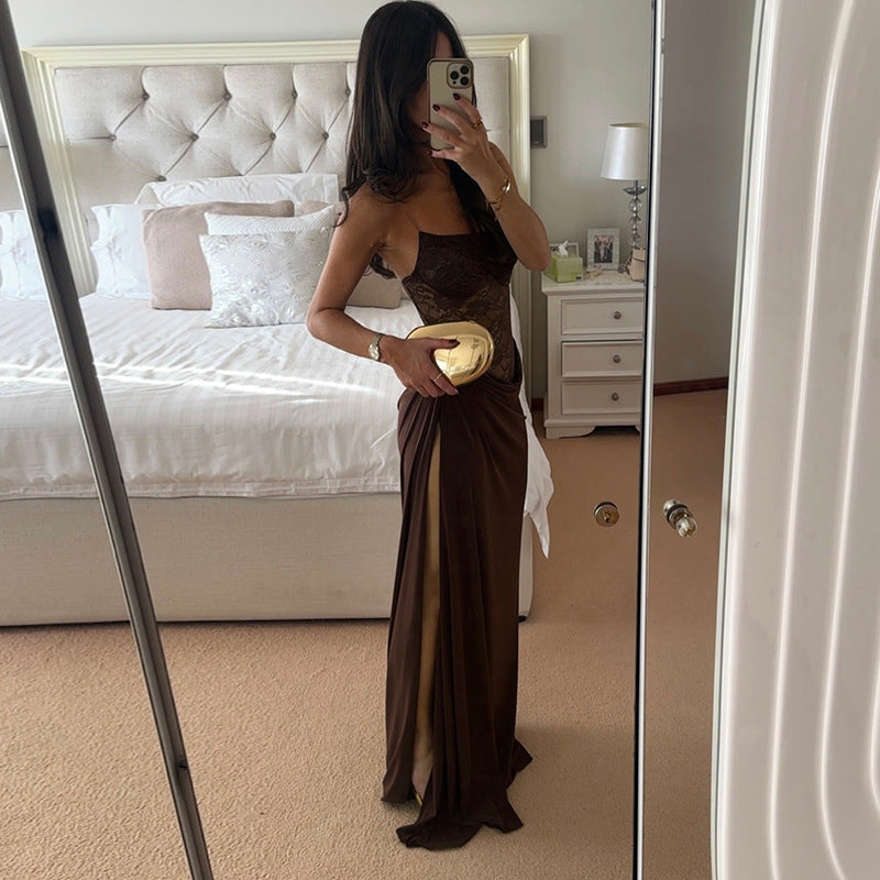 EMPIRE Sheer Lace Elegant Maxi Dress Sleeveless Backless Chic Evening Dress