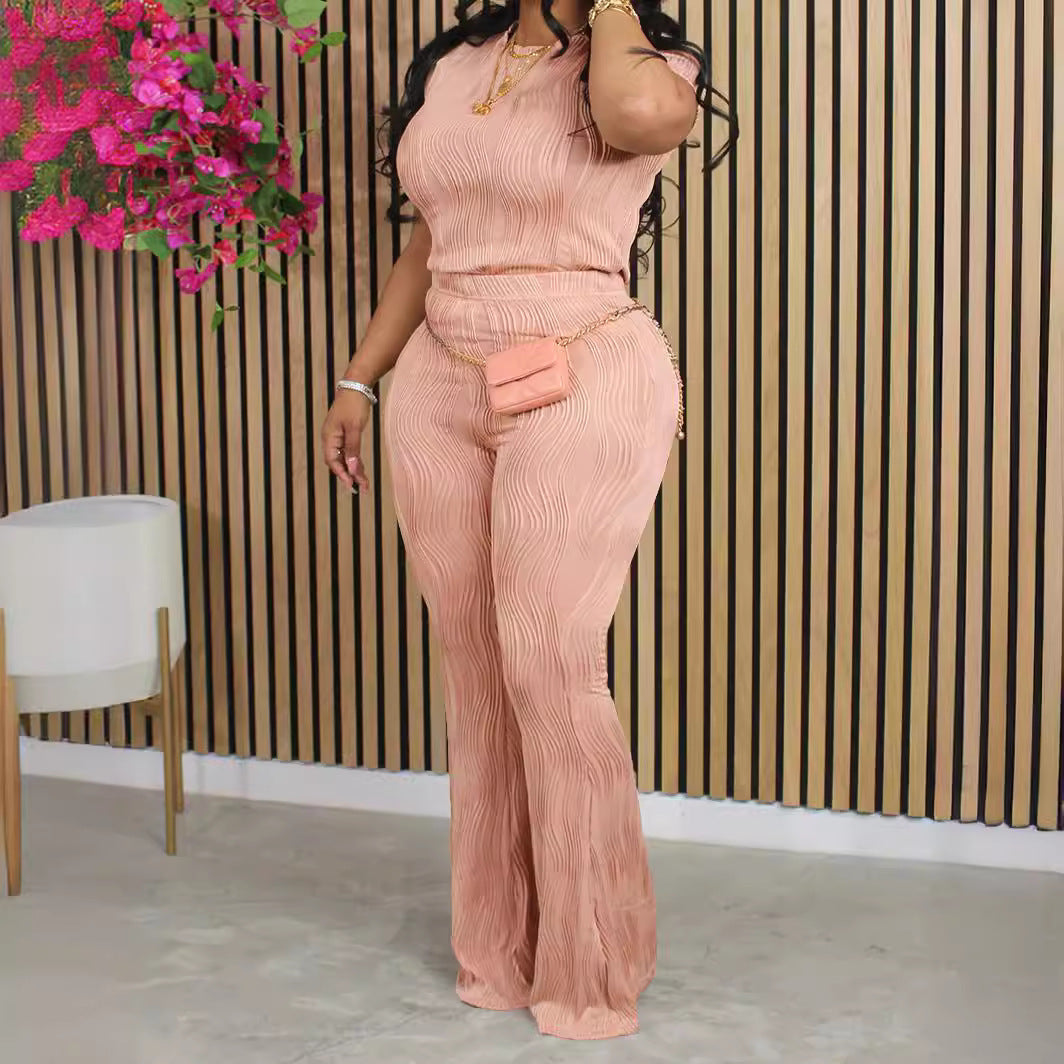 EMPIRE Women's Casual Short Sleeve Flared Pants Suit