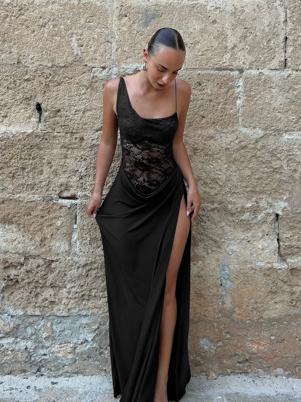 EMPIRE Sheer Lace Elegant Maxi Dress Sleeveless Backless Chic Evening Dress