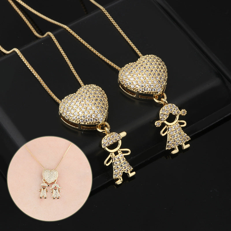 Fashion Jewelry Cubic Zirconia Family Pendant Necklace Chain Jewelry