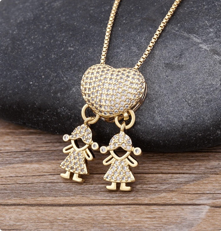 Fashion Jewelry Cubic Zirconia Family Pendant Necklace Chain Jewelry