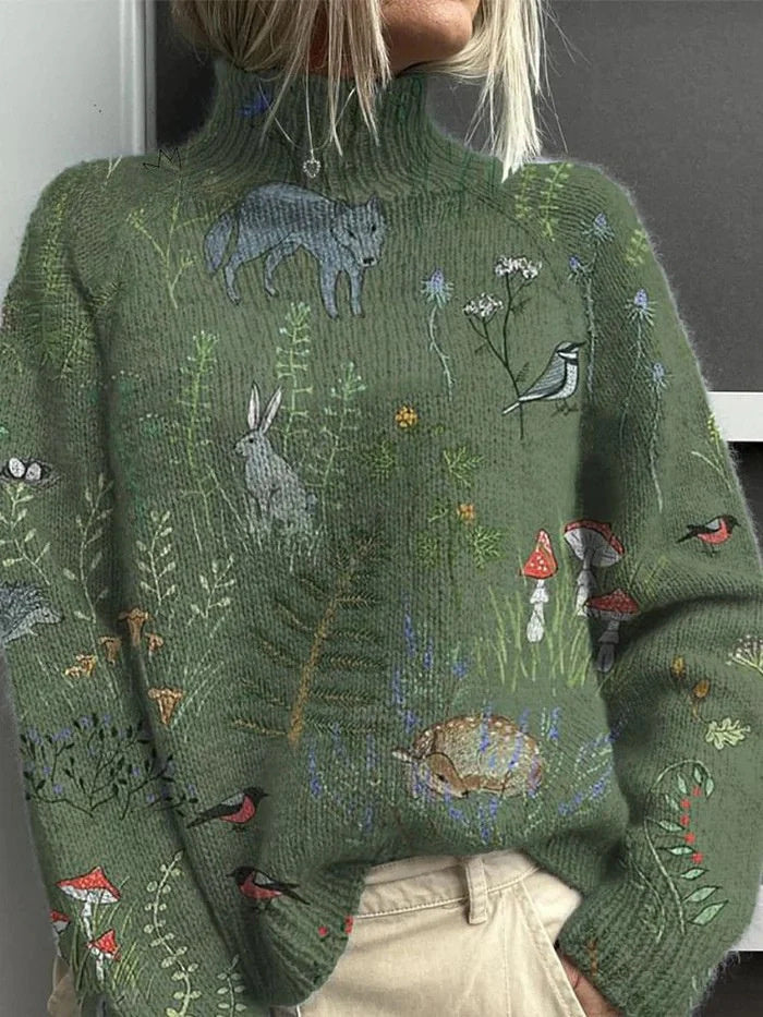 EMPIRE Women's Christmas Printed Turtleneck Sweater