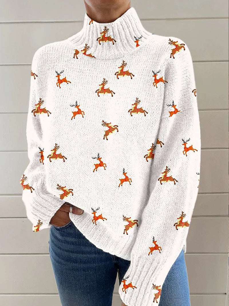 EMPIRE Women's Christmas Printed Turtleneck Sweater