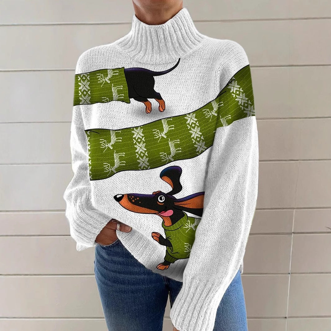 EMPIRE Women's Christmas Printed Turtleneck Sweater