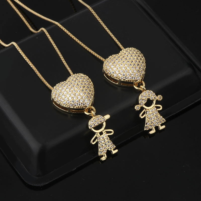 Fashion Jewelry Cubic Zirconia Family Pendant Necklace Chain Jewelry