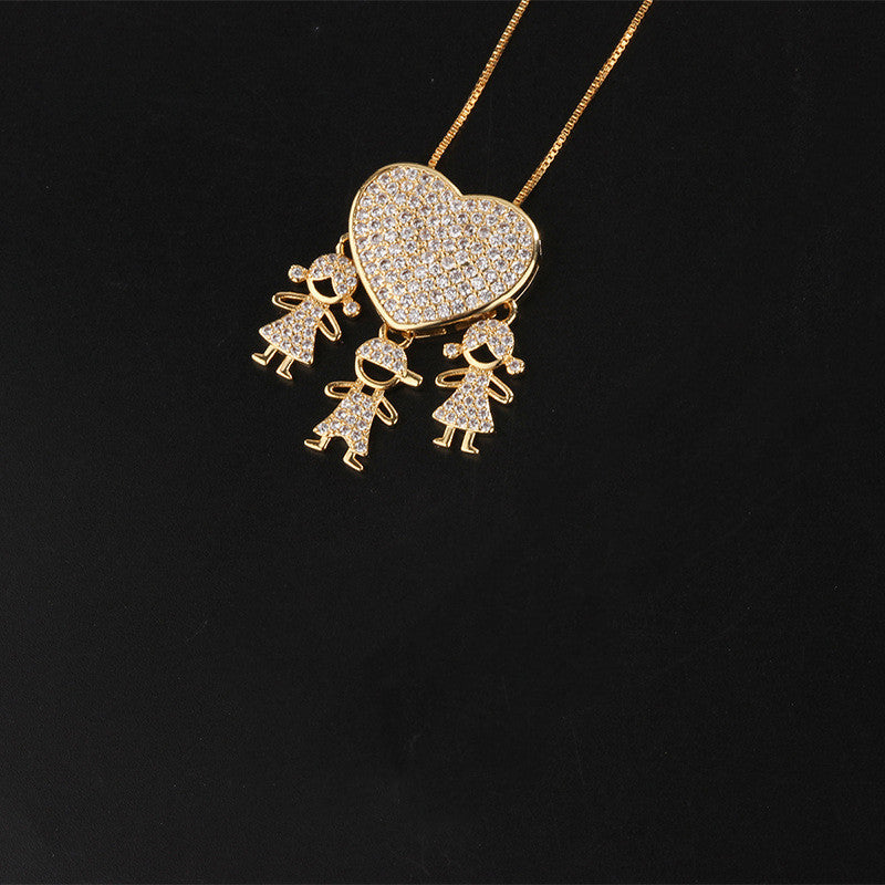Fashion Jewelry Cubic Zirconia Family Pendant Necklace Chain Jewelry