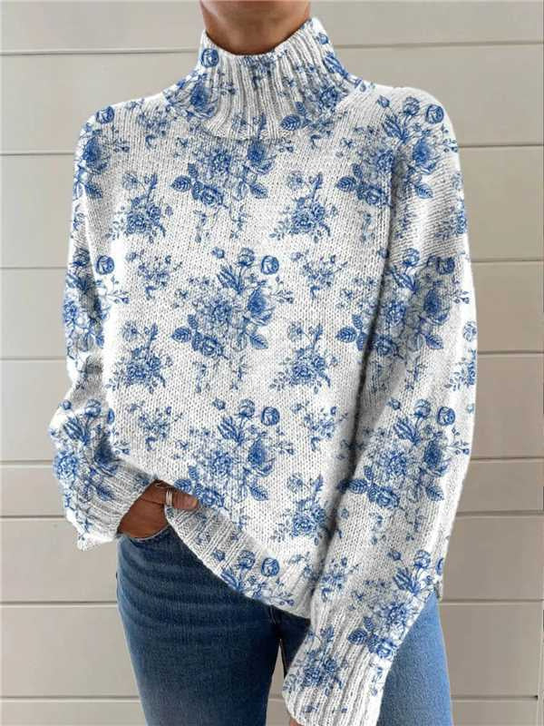 EMPIRE Women's Christmas Printed Turtleneck Sweater