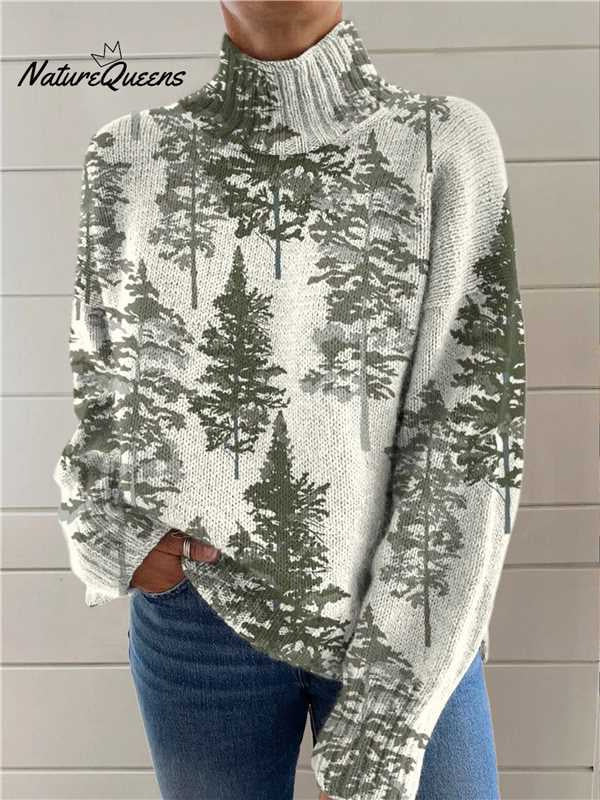 EMPIRE Women's Christmas Printed Turtleneck Sweater