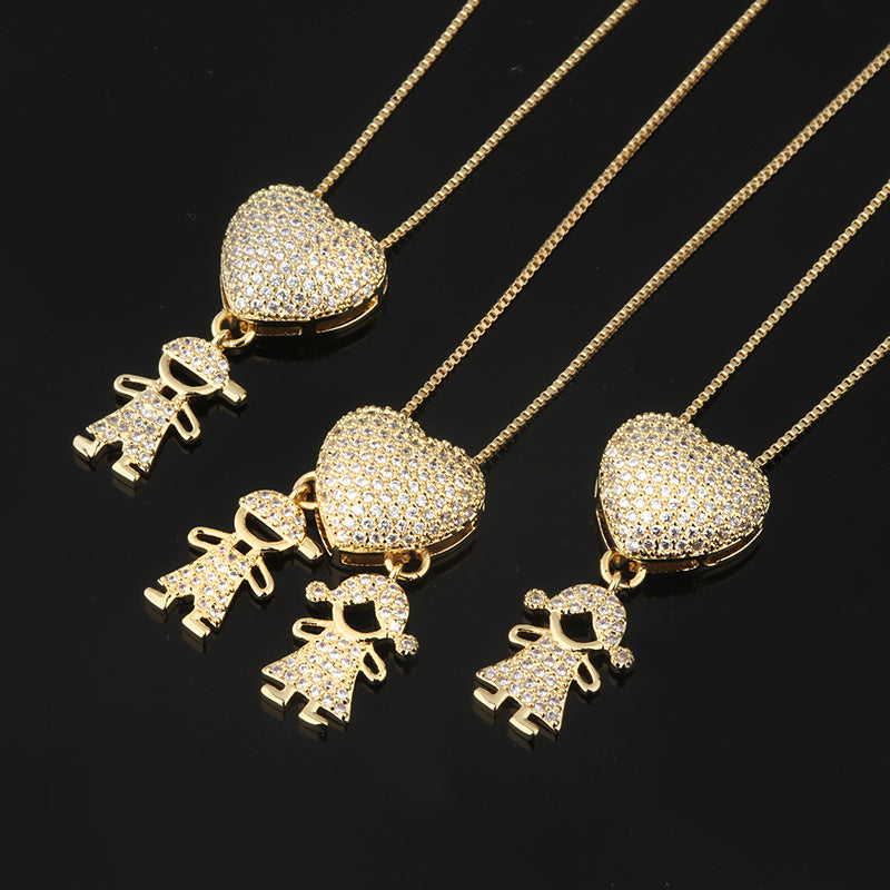 Fashion Jewelry Cubic Zirconia Family Pendant Necklace Chain Jewelry