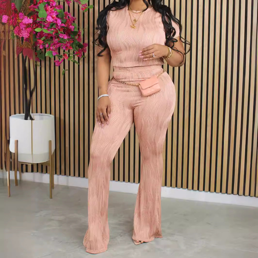 EMPIRE Women's Casual Short Sleeve Flared Pants Suit