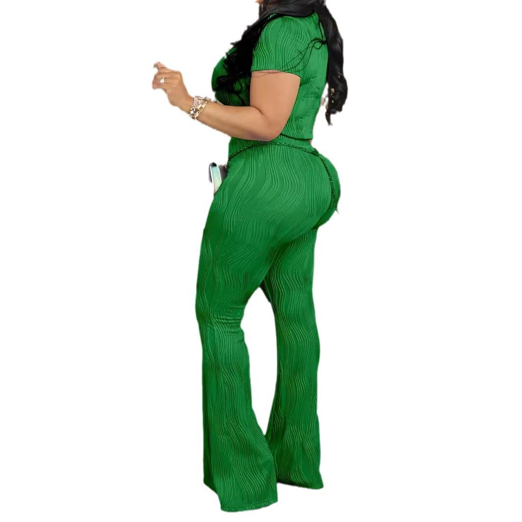 EMPIRE Women's Casual Short Sleeve Flared Pants Suit