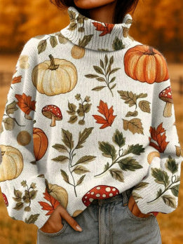 EMPIRE Women's Christmas Printed Turtleneck Sweater