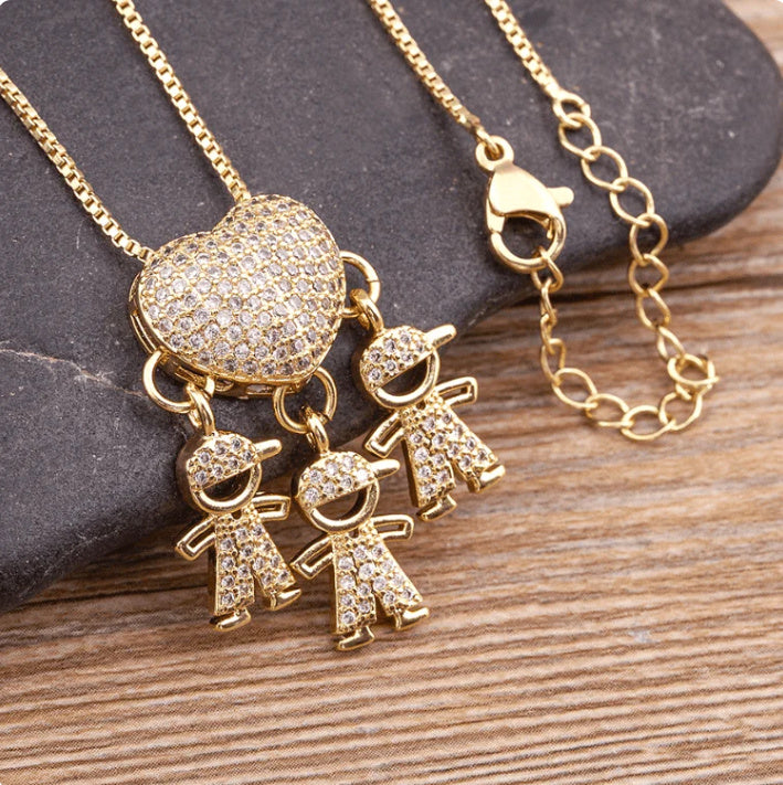 Fashion Jewelry Cubic Zirconia Family Pendant Necklace Chain Jewelry