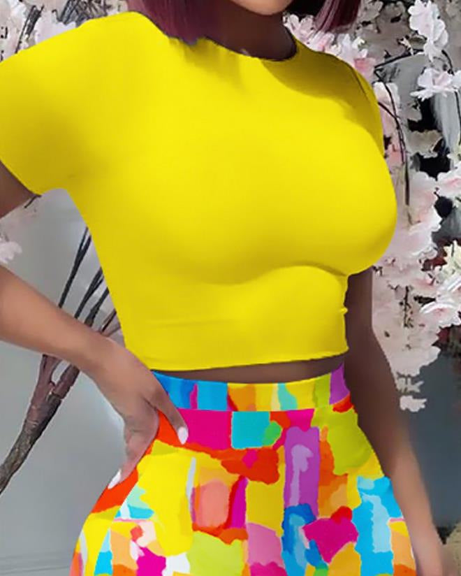 EMPIRE Women's Round Neck Short-sleeved T-shirt Hip Skirt