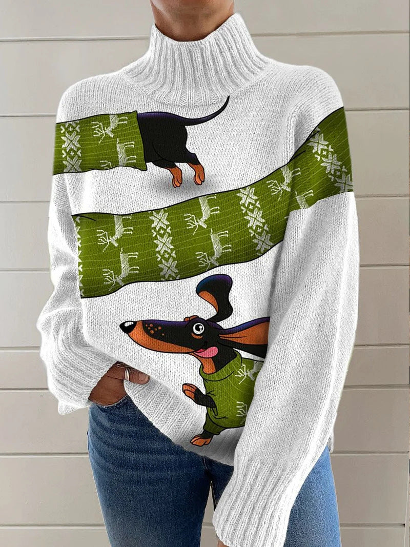 EMPIRE Women's Christmas Printed Turtleneck Sweater