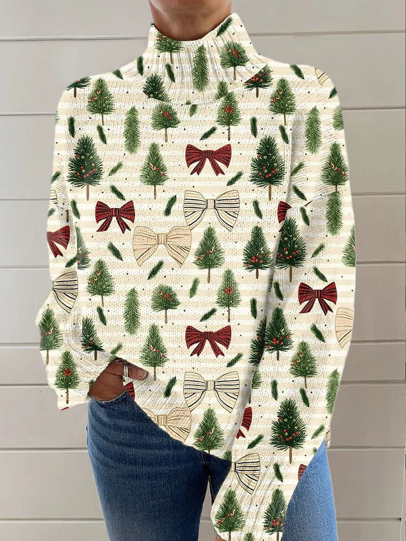 EMPIRE Women's Christmas Printed Turtleneck Sweater