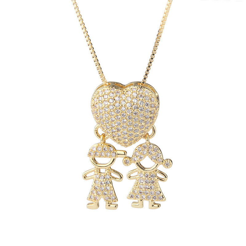 Fashion Jewelry Cubic Zirconia Family Pendant Necklace Chain Jewelry