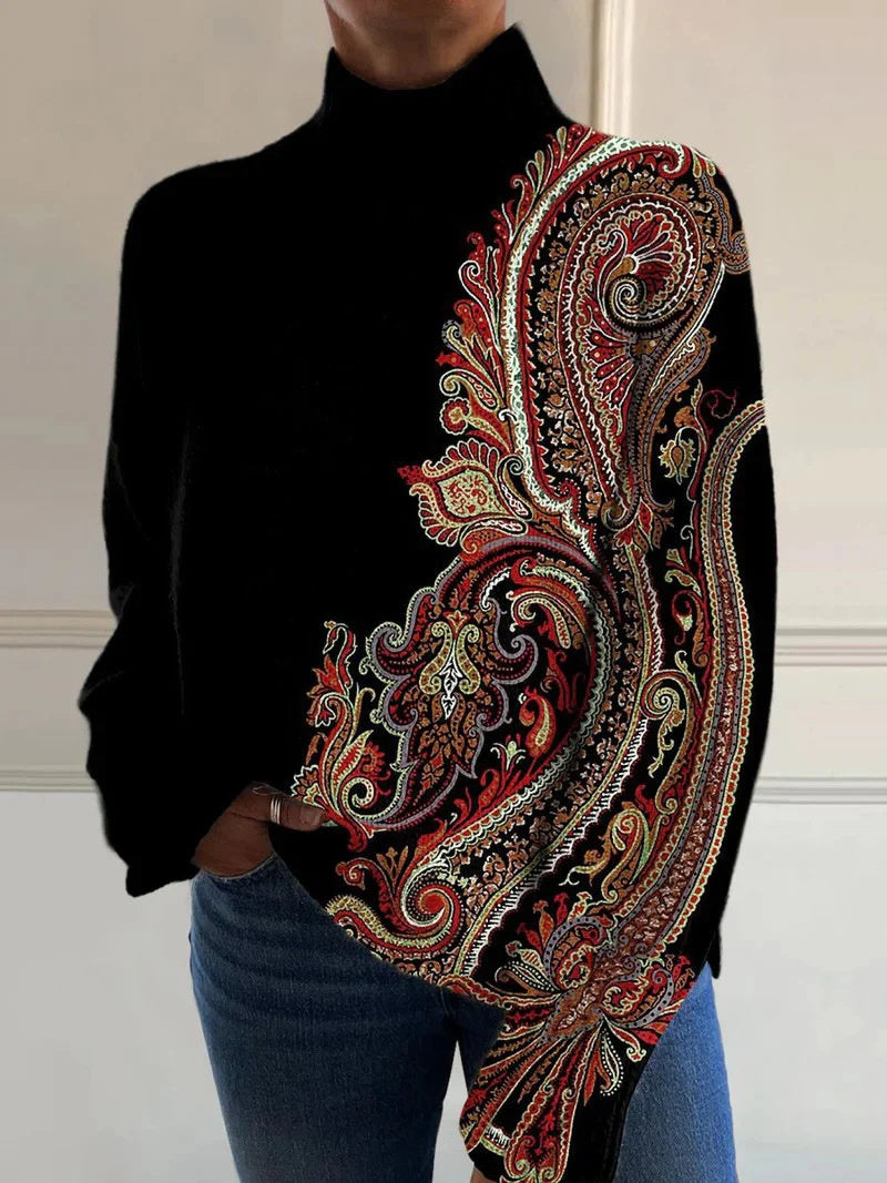 EMPIRE Women's Christmas Printed Turtleneck Sweater
