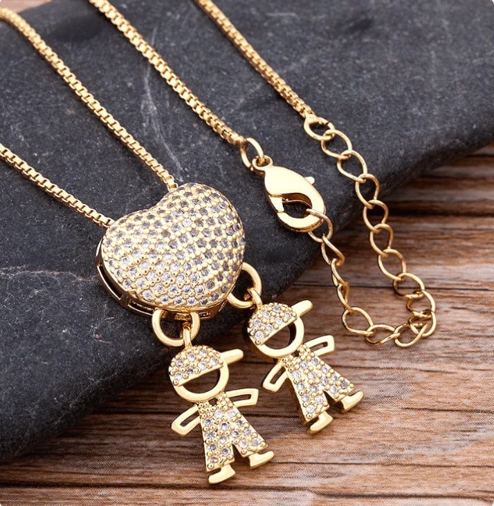 Fashion Jewelry Cubic Zirconia Family Pendant Necklace Chain Jewelry