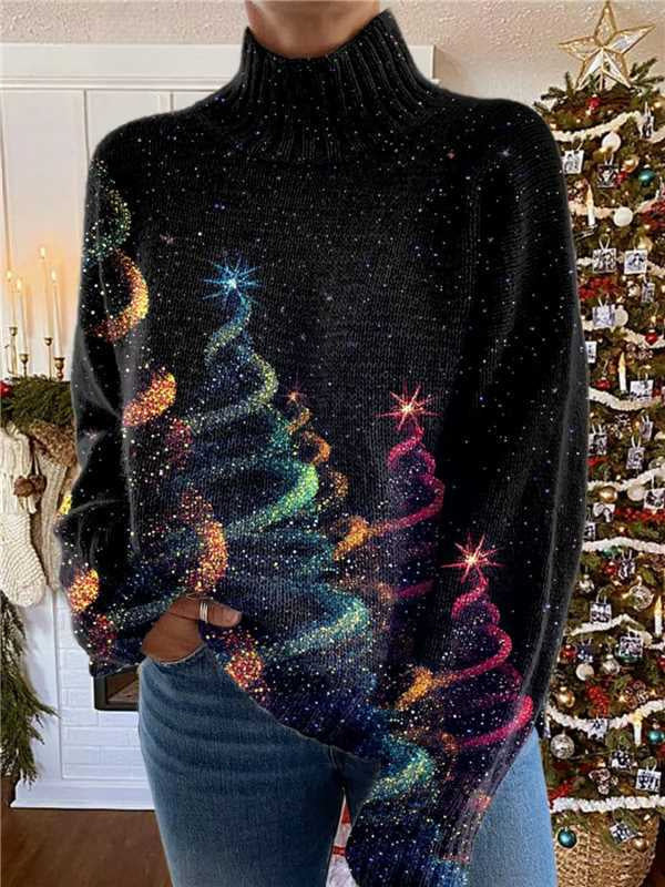 EMPIRE Women's Christmas Printed Turtleneck Sweater