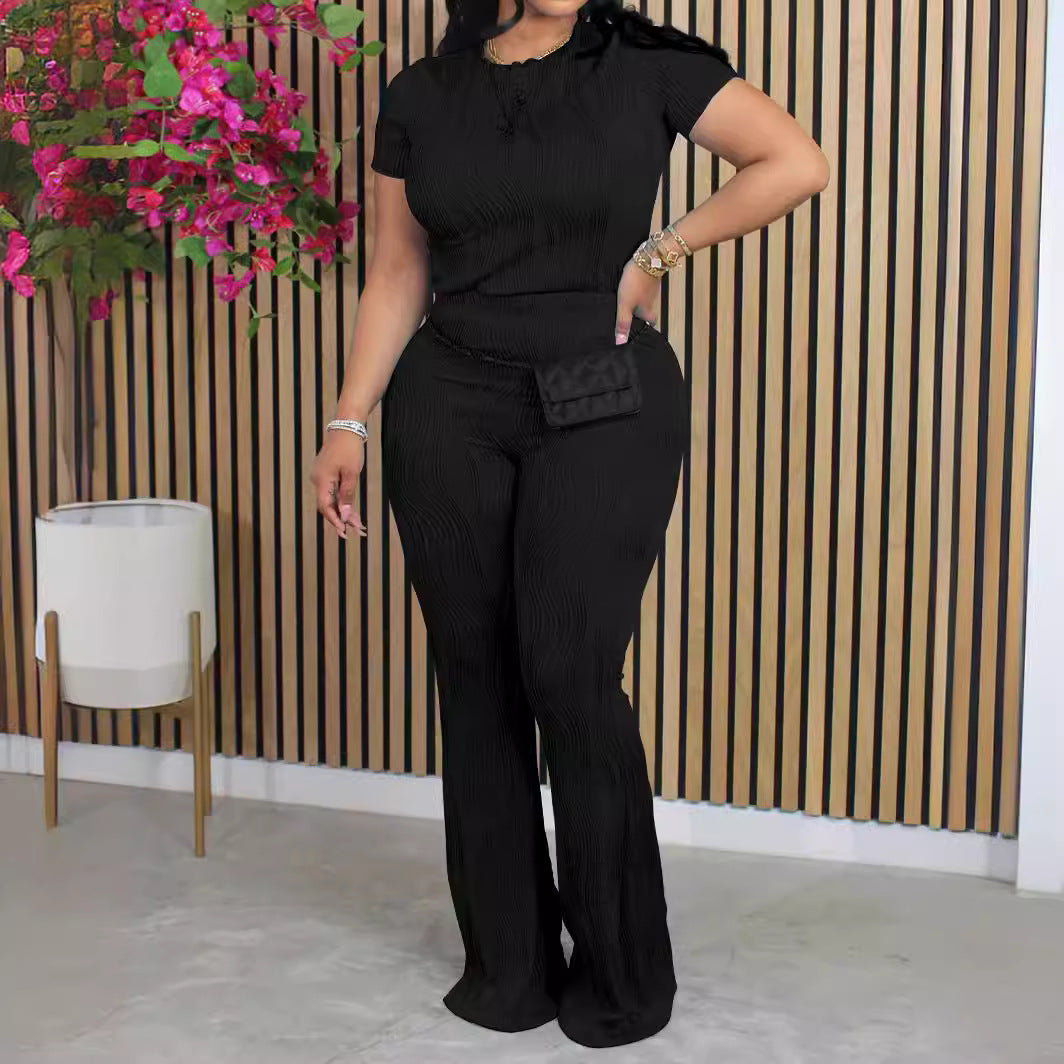 EMPIRE Women's Casual Short Sleeve Flared Pants Suit