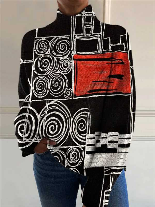 EMPIRE Women's Christmas Printed Turtleneck Sweater