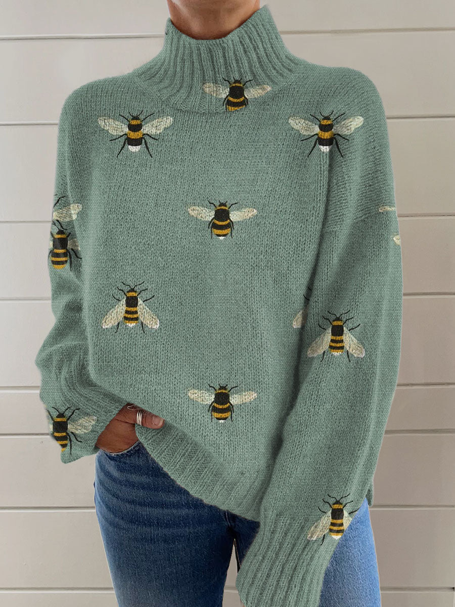 EMPIRE Women's Christmas Printed Turtleneck Sweater