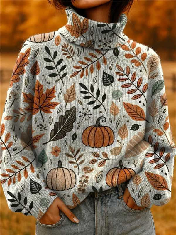 EMPIRE Women's Christmas Printed Turtleneck Sweater