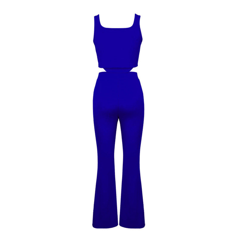 EMPIRE Women's Umbilical Slim Fit Sleeveless Tank Top Split Pants