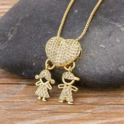 Fashion Jewelry Cubic Zirconia Family Pendant Necklace Chain Jewelry