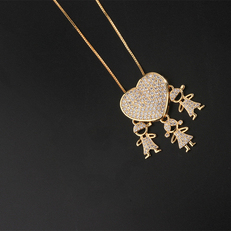 Fashion Jewelry Cubic Zirconia Family Pendant Necklace Chain Jewelry