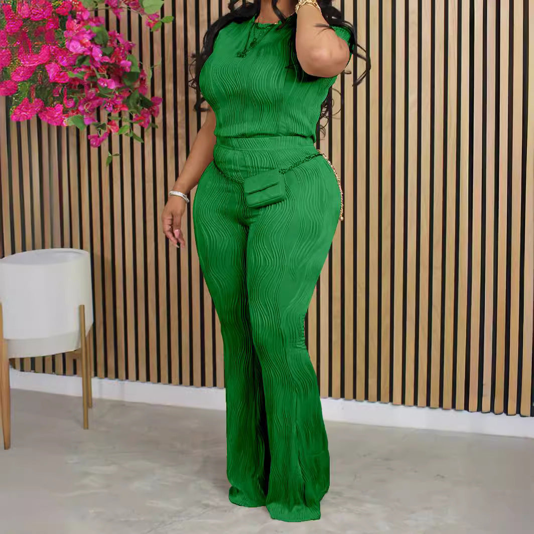 EMPIRE Women's Casual Short Sleeve Flared Pants Suit