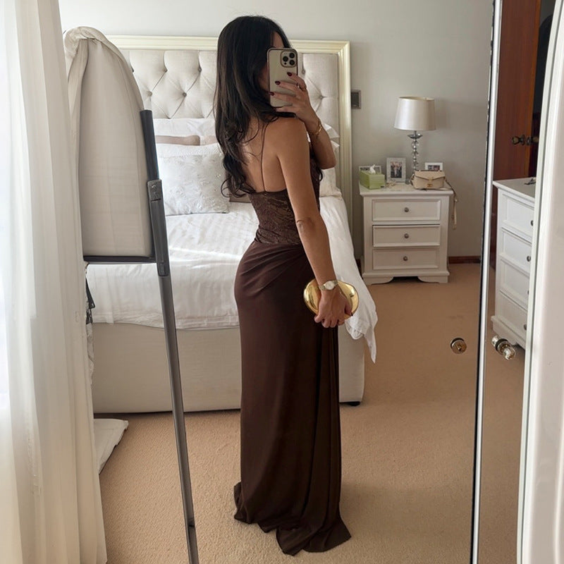 EMPIRE Sheer Lace Elegant Maxi Dress Sleeveless Backless Chic Evening Dress