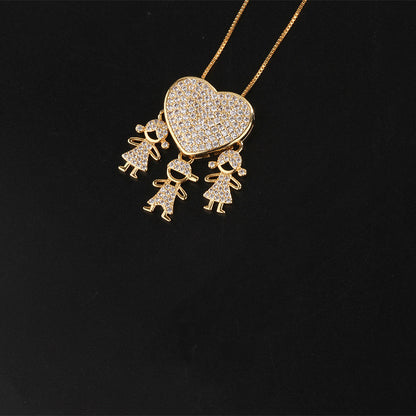 Fashion Jewelry Cubic Zirconia Family Pendant Necklace Chain Jewelry