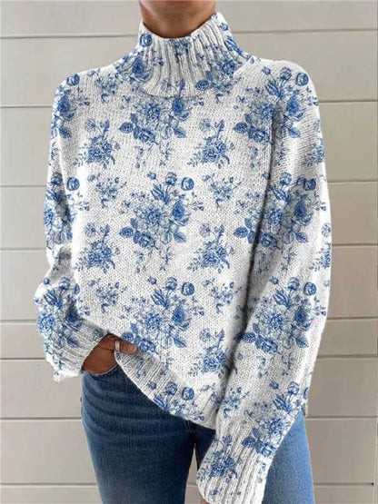 EMPIRE Women's Christmas Printed Turtleneck Sweater