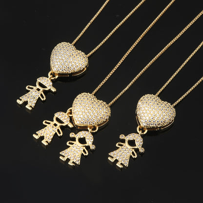 Fashion Jewelry Cubic Zirconia Family Pendant Necklace Chain Jewelry