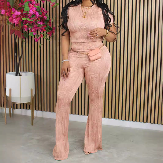 EMPIRE Women's Casual Short Sleeve Flared Pants Suit
