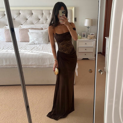 EMPIRE Sheer Lace Elegant Maxi Dress Sleeveless Backless Chic Evening Dress