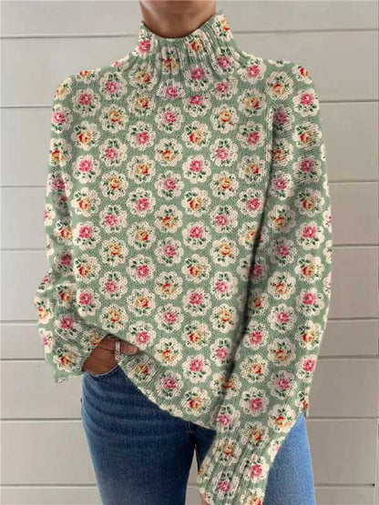 EMPIRE Women's Christmas Printed Turtleneck Sweater