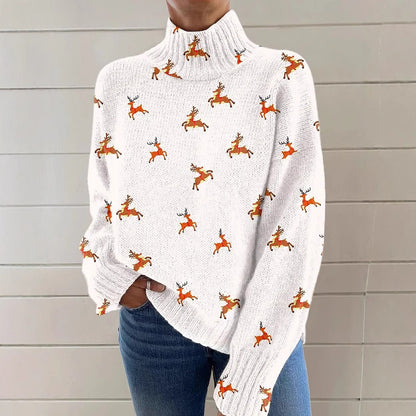 EMPIRE Women's Christmas Printed Turtleneck Sweater