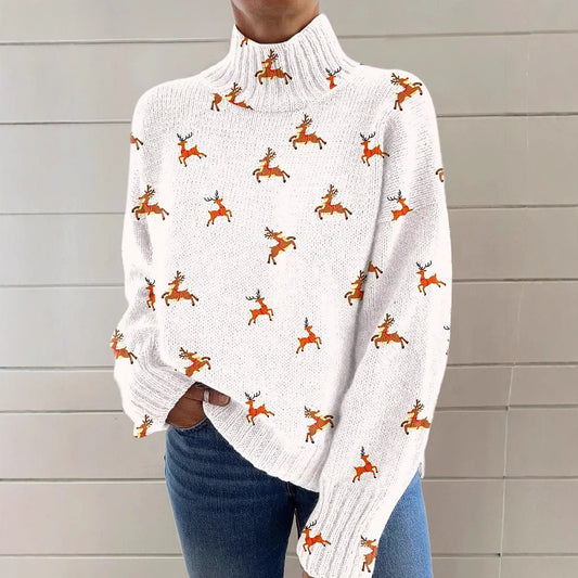 EMPIRE Women's Christmas Printed Turtleneck Sweater