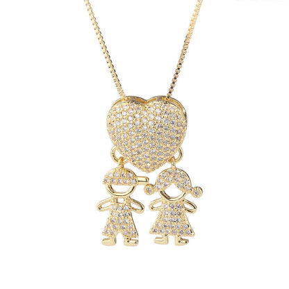 Fashion Jewelry Cubic Zirconia Family Pendant Necklace Chain Jewelry