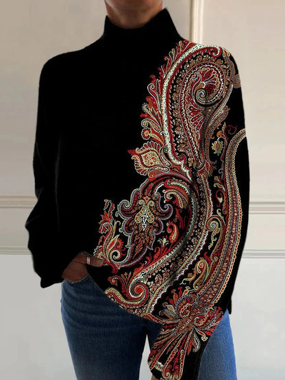 EMPIRE Women's Christmas Printed Turtleneck Sweater