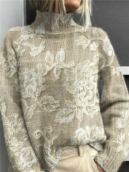 EMPIRE Women's Christmas Printed Turtleneck Sweater